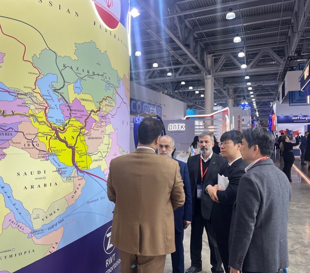 The warm welcome of the clients from the Transportation Railway booth at the 28th International Exhibition of Russian Transportation Services (Trans Russia 2024)
